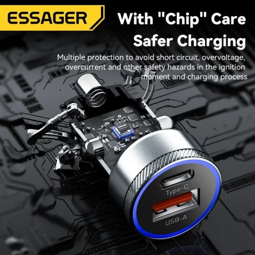 Cốc sạc nhanh Essager 54W Tẩu sạc nhanh 3.0 QC PD 3.0 SCP AFC 30W Loại USB C nhanh chóng sạc điện thoại Iphone Huawei Samsung Xiaomi